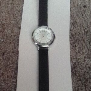 Black Strap Silver Watch